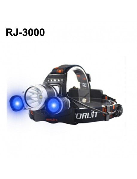 BORUIT RJ-3000 Color light Series 1 x T6 + 2 x R2 Blue LED 3-Mode 1000 lumens Headlamp with Plug Charger (2  x 18650 )