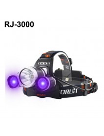 BORUIT RJ-3000 Color light Series 1 x T6 + 2 x R2 Purple LED 3-Mode 1000 lumens Headlamp with Plug Charger (2  x 18650 )