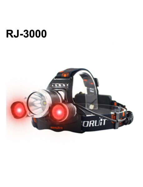 BORUIT RJ-3000 Color light Series 1 x T6 + 2 x R2 Red LED 3-Mode 1000 lumens Headlamp with Plug Charger (2  x 18650 )