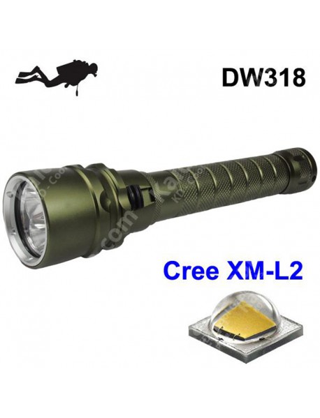 DW318 3 x Cree XM-L2 U3 3000 Lumens Stepless Adjusted Diving LED Flashlight - Olivia Green ( 2x18650 )