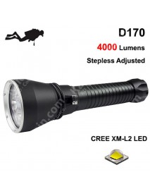 D170 4 x Cree XM-L2 White 6500K 4000 Lumens Stepless Adjusted Diving LED Flashlight - Black ( 2x26650 )