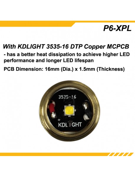 KDLITKER P6-XPLHD Cree XP-L HD 800 Lumens 3V - 9V P60 Drop-in