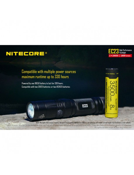 NiteCore EC23 CREE XHP35 HD E2 LED 1800 Lumens Flashlight (1 x 18650 / 2 × CR123 / IMR) - Black