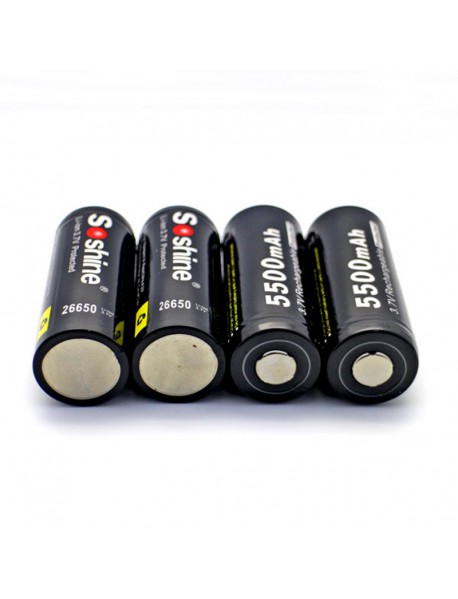 Soshine 26650 3.7V 5500mAh Rechargeable Li-ion 26650 Battery with PCB (2 pcs)