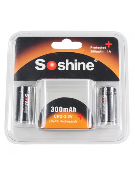 Soshine LiFePO4 CR2 3.0V 300mAh Protected Rechargeable CR2 Battery (2 pcs)