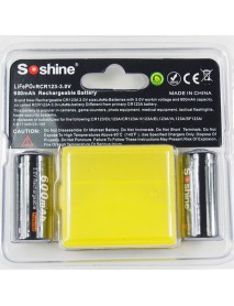 Soshine LiFePO4 RCR123 3.0V 600mAh Protected Rechargeable RCR123 Battery (2 pcs)