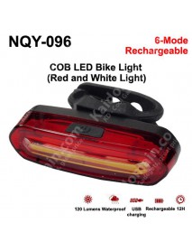 NQY-096 High Power COB LED Red and White Light 6-Mode Rechargeable Bike Tail Light - Black ( 1 pc )