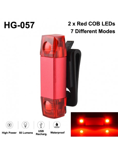 HG-057 2 x COB Red LED 2 Groups of 7-Mode USB Rechargeable Safety Bike Rear Light (1 pc)