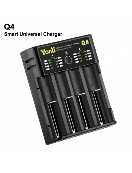 Q4 4-Slot Smart Universal Charger for Li-ion/Ni-MH/Ni-CD Batteries - Black