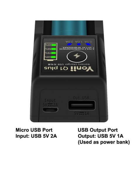 Q1 Plus Smart Universal Charger with 1-Slot for Li-ion/Ni-MH/Ni-CD Batteries - Black (1 PC)