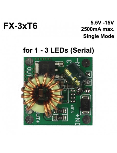 FX-3xT6 25mm 2.5A 5.5V - 16V 1-Mode Buck Driver Circuit Board for 1 to 3 LEDs (1 pc)