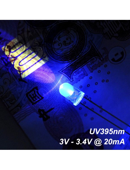 F5mm 3V - 3.4V 20mA UV395nm LED Diodes (10 pcs)