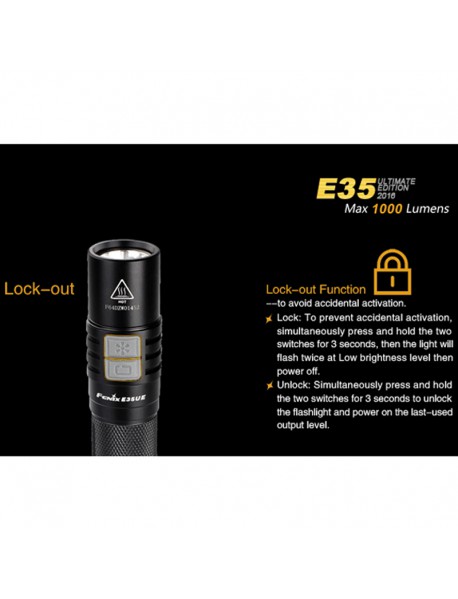 2016 Fenix E35UE Cree XP-L2 U2 White 900 Lumens 7-Mode LED Flashlight - Black (   1x18650 / 2xCR123A )