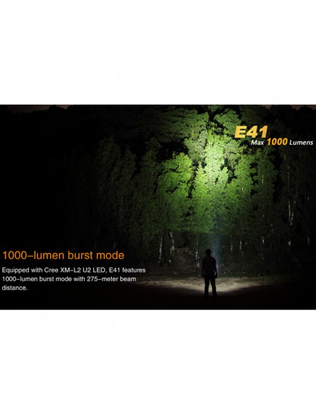 Fenix E41 Cree XM-L2 U2 White 1000 Lumens 4-Mode LED Flashlight - Black ( 4xAA )