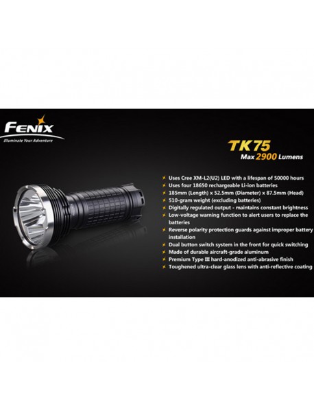 Fenix TK75 Cree XM-L2 U2 2900 Lumens 6-Mode LED Flashlight ( 4*18650 )