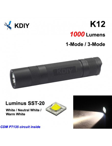 KDIY K12 SST-20 1000 Lumens LED Flashlight - Black ( 1x18650 )