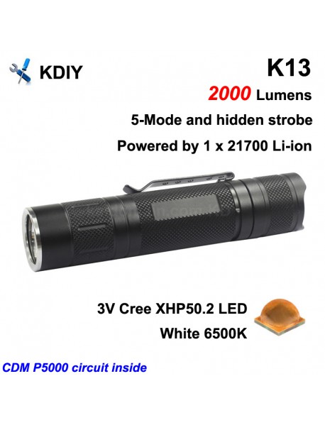 KDIY K13 3V Cree XHP50.2 2000 Luemens 6-Mode LED Flashlight ( 1x21700 )