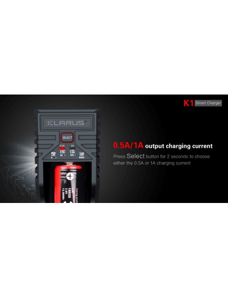 KLARUS K1 Smart Battery Charger for 25500 / 26650 / 18650 / 18490 / 18350 / 17670 / 14500 / 16340 Battery