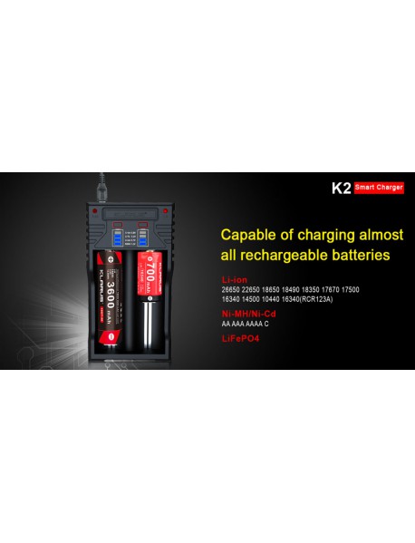 KLARUS K2 Smart Battery Charger for 26650 / 18650 / 18490 / 18350 / 17670 /17500 / 14500 / 16340  / 10440 Battery