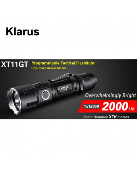 KLARUS XT11GT CREE XHP35 HD E4 2000 Lumens 6-Modes Rechargeable LED Flashlight - Black ( 1x18650/2xCR123A )