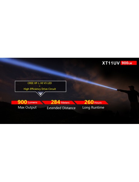 KLARUS XT11UV 1 x Cree XP-L HI V3 + 3 x 365nm UV LED 5-Modes 900 Lumens Flashlight (1 x 18650)