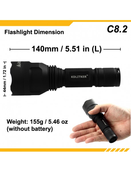 KDLITKER C8.2 Cree XHP50.2 2600 Lumens 5-Mode LED Flashlight - Black ( 1x18650 )