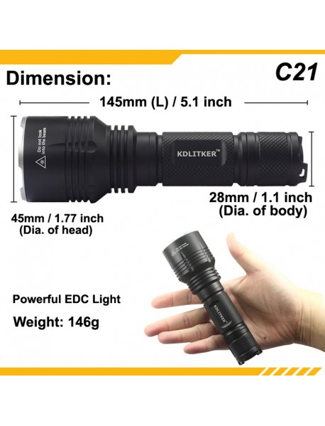 KDLITKER C21 Luminus SST-70 3000 Lumens 5-Mode LED Flashlight - Black ( 1x21700 )