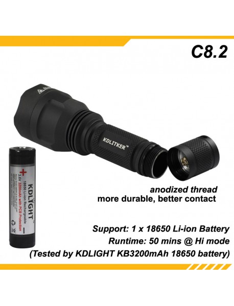 KDLITKER C8.2 10W 1100 Lumens LED 18650 Flashlight