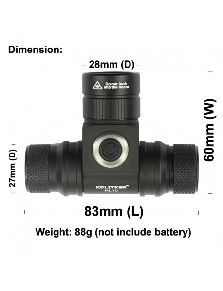 KDLITKER HL10 5050-L2 500 Lumens 3-Mode 18650 Headlamp