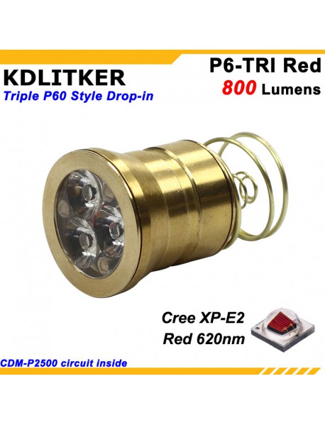 KDLITKER Triple Cree XP-E2 Red 620nm 800 Lumens Hunting LED Drop-in Module (Dia. 26.5mm)