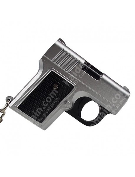 KKZ108 Cool Hand Gun Style + Gun Sound Effect LED Flashlight Keychain - Silver (1 pc)
