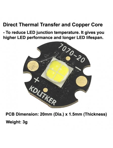 XHP70 Neutral White 5000K SMD 7070 LED on KDLikter 20mm MCPCB