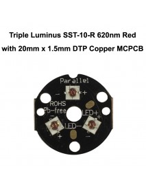 Triple Luminus SST-10-R 620nm Red LED Emitter with 20mm x 1.5mm DTP Copper PCB (Parallel) w/ optics