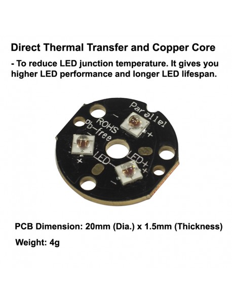 Triple Luminus SST-10-R 620nm Red LED Emitter with 20mm x 1.5mm DTP Copper PCB (Parallel) w/ optics