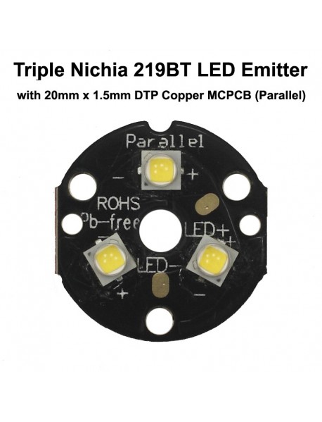 Triple Nichia 219BT LED Emitter with 20mm DTP Copper MCPCB (Parallel) and Optics (1 PC)