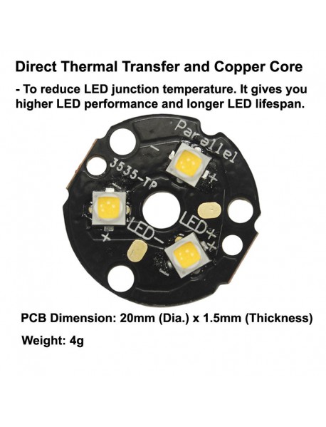 Triple Nichia 219F SMD 3535 LED on 20mm DTP Copper MCPCB Parallel