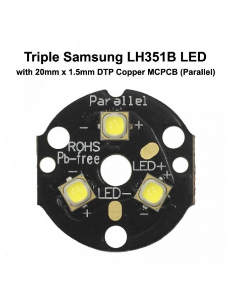 Triple Samsung LH351B LED Emitter with 20mm DTP Copper MCPCB Parallel with Optics