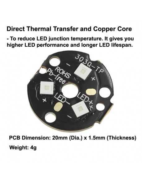 Triple Osram KB CSLNM1.14 Blue 450nm LED on 20mm DTP Copper MCPCB Parallel with Carclo 10507
