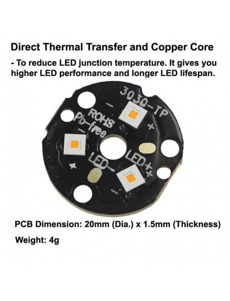 Triple Osram KY CSLNM1.FY Yellow LED on 20mm DTP Copper MCPCB Parallel with Carclo 10507