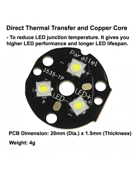 Triple Luminus SST-12 SMD 3535 LED on 20mm DTP Copper MCPCB Parallel with Optics