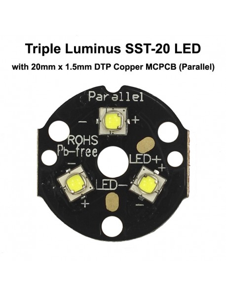 Triple Luminus SST-20 LED Emitter with 20mm DTP Copper MCPCB Parallel with Optics