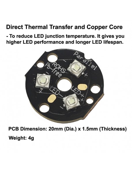 Triple Cree XP-E2 Blue 470nm LED Emitter with 20mm DTP Copper MCPCB Parallel with Optics