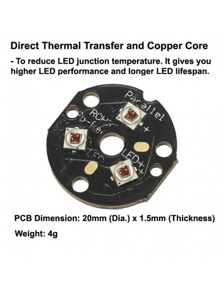 Triple XP-E2 Far Red 730nm LEDs on 20mm DTP Copper MCPCB Parallel with LENs