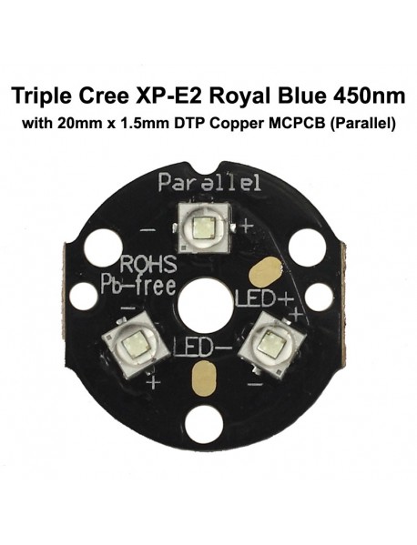 Triple Cree XP-E2 Royal Blue 450nm LED Emitter with 20mm DTP Copper MCPCB Parallel with Optics