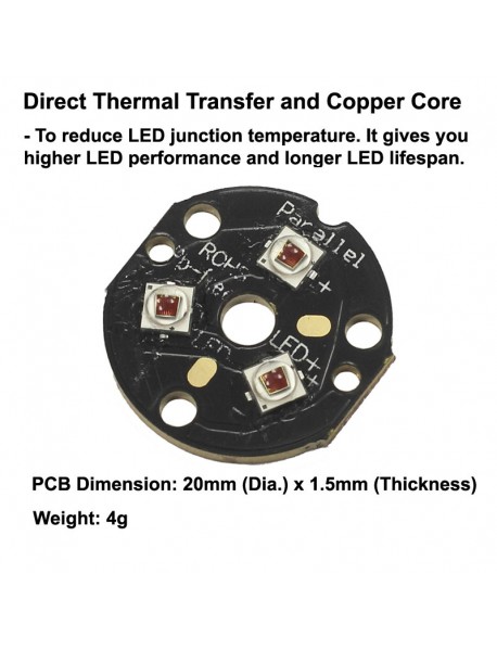 Triple Cree XP-E2 Far Red 730nm LED Emitter with 20mm DTP Copper PCB (Parallel) w/ optics