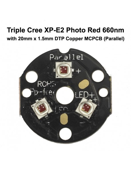 Triple Cree XP-E2 Photo Red 660nm LED Emitter with 20mm x 1.5mm DTP Copper PCB (Parallel) w/ optics