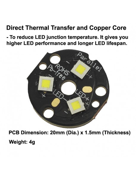 Triple Cree XP-L HI LED Emitter with 20mm DTP Copper MCPCB Parallel with Optics