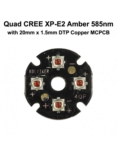 Quad Cree XP-E2 Amber 585nm LED Emitter with 20mm DTP Copper MCPCB Parallel with Optics
