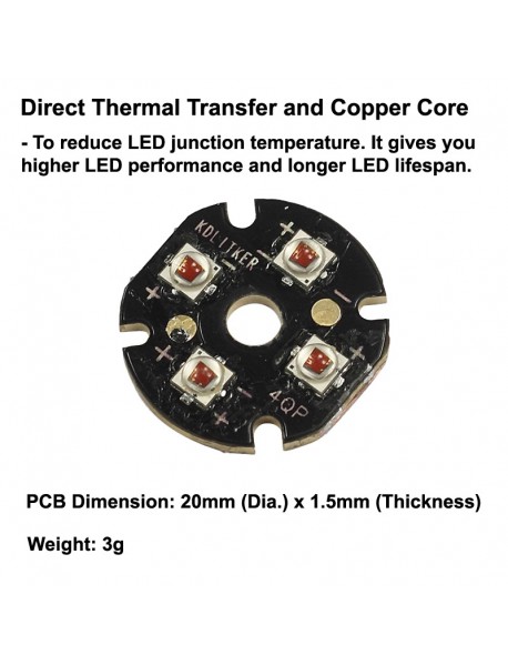 Quad XP-E2 Amber 585nm LED on 20mm DTP Copper MCPCB Parallel with Optics