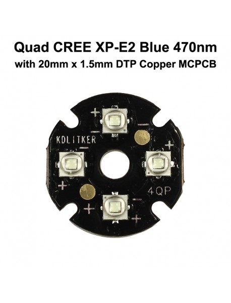Quad Cree XP-E2 Blue 470nm LED Emitter with with 20mm DTP Copper MCPCB Parallel with Optics